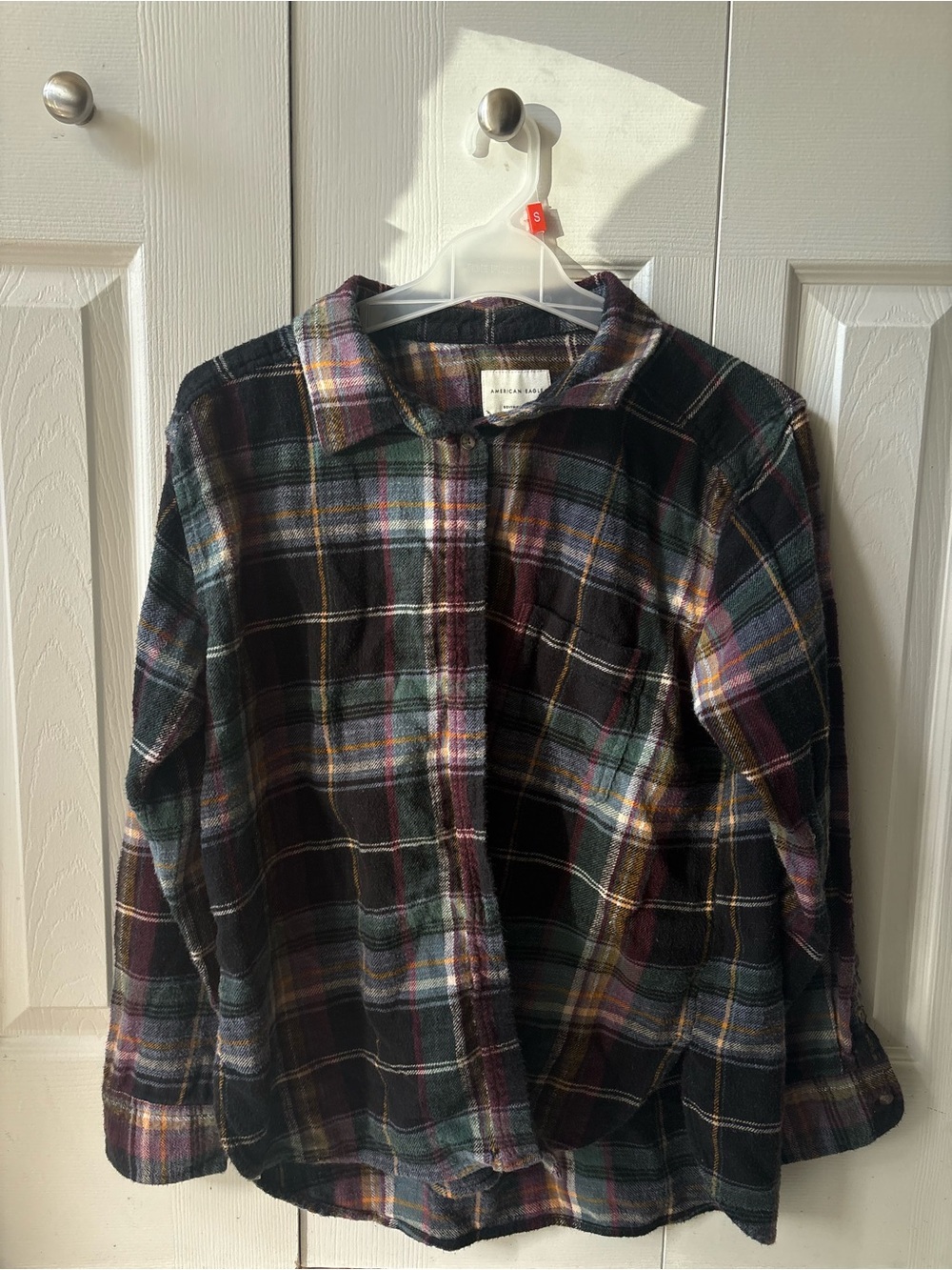 American Eagle Outfitters Plaid Button-Down Shirt - Black, Green, Purple